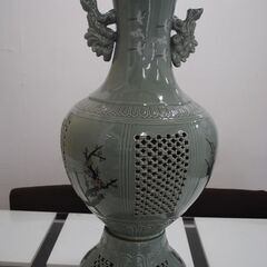 [1330J]高麗青磁　貞山作　花瓶　壷　オブジェ　骨董品 大型...