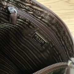 ◆美品◆PRADA プラダ◆ナイロン カーフ レザー 本革◆ワン ショルダー バッグ◆カーキ 茶色 SV金具◆イタリア製◆ヴィンテージの画像