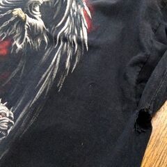 FRUIT OF THE LOOM Tシャツ プリント サイズ不明 ブラック/黒 半袖T スカル ケルベロス 古着 ヴィンテージ ダメージ：大 札幌市 中央区 南12条の画像