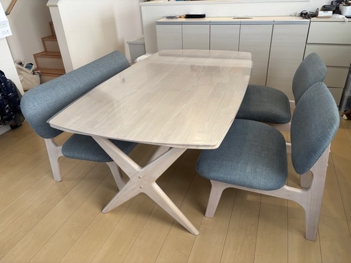 幅160cm] リビングダイニングテーブル4点セット (LDリラックスワイドWW/2P リラックスワイドWW GY/1P リラックスワイド