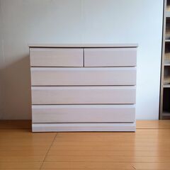 未使用訳あり 天然木ハイチェスト ミドルチェスト ホワイト 引出...
