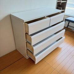 未使用訳あり 天然木ハイチェスト ミドルチェスト ホワイト 引出しスライドレール チェスト 桐箪笥 タンス 洋服タンス 引き出し ホワイトの画像
