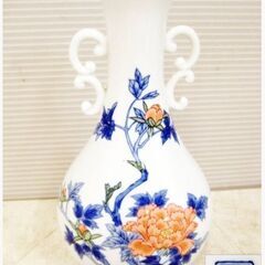 有田焼　壺　色絵　花瓶　花器 壷　花生け 花挿し 双耳 牡丹 在...
