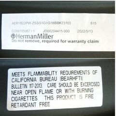 【 美品 】ハーマンミラー　アーロンチェア リマスタード ライト AER1B22PWZSSG1G1G1BBBK23103　動作良好　HermanMiller　オフィスチェアの画像