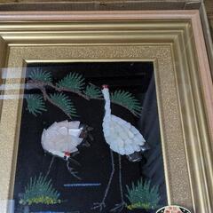 貴石画　鶴の絵画 額縁付きの画像