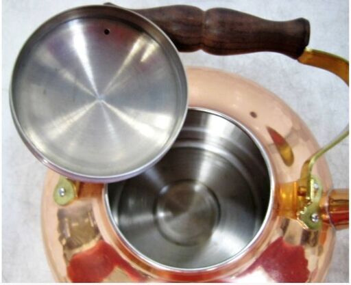 未使用品　新光金属　純銅　ケトル　COPPER100　やかん　銅製　S-611H　湯沸かし　ティーケトル　1.5L　調理器具　鎚目　キッチン用品