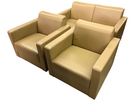 NO.2455 井上金庫販売 応接イス 1人掛け MTNS-1S 2人掛け MTNS-2S セット ベージュ 椅子 ソファ 家具 中古