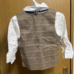 キッズ フォーマルスーツセット 90cm ブラウン 靴セットの画像