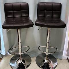 2脚セット カウンターチェア バーチェア キッチンチェア ハイチェア ブラウンの画像