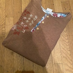 used和柄ちりめん花柄パッチワーク長袖Tシャツカットソーブラウ...