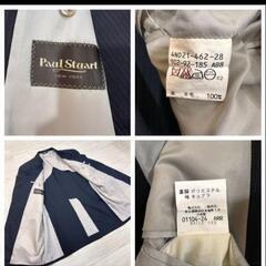 XL相当 ポールスチュアート Paul Stuart 大きいサイズ 黒 ブラック スーツ セットアップ ストライプ ウール メンズ ビジネス 背抜きの画像