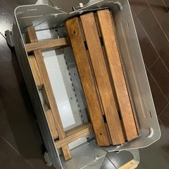 snowpeak シェルフコンテナ25、脚、天板各々2個とブリッジテーブルセットの画像