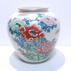 九谷焼 清栄造 色絵 草花紋 花瓶 花器 古美術