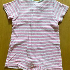 【夏】【70】ロンパース　パジャマ　ボーダー　ピンク　キリンの画像