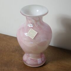 カメイガラス 花瓶 ピンク マーブル模様 硝子 花器 レトロ ヴ...