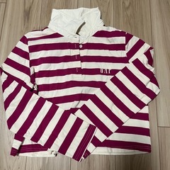 美品！　GAP 白と紫のストライプ 長袖ポロシャツ