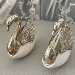 ２個セットアンティーク　スワン　白鳥形 ガラス 小物入れの画像