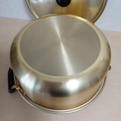 アルミ製 両手鍋 蓋付き 33cm 未使用品の画像