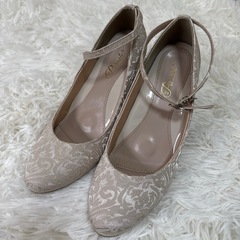 結婚式　パンプス　24.5cm レース柄　アイボリー