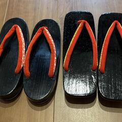 【使用済美品】女性用下駄2足セット（黒×赤鼻緒）500円