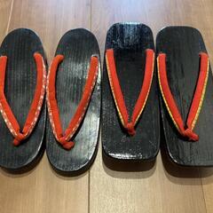 【使用済美品】女性用下駄2足セット（黒×赤鼻緒）500円の画像