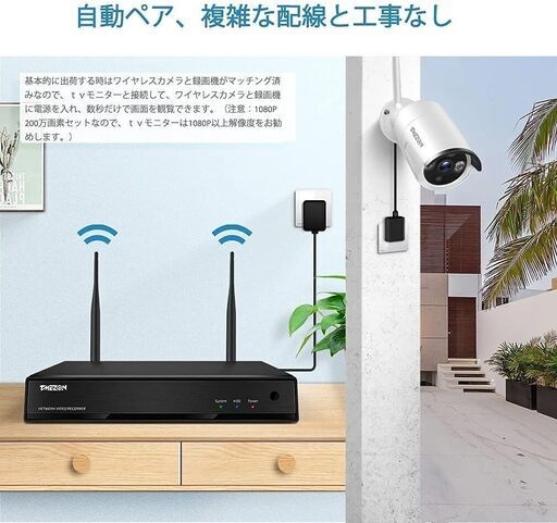 HDD 4TB付 ワイヤレス 防犯カメラ 2台セット 300万画素 10chレコーダー