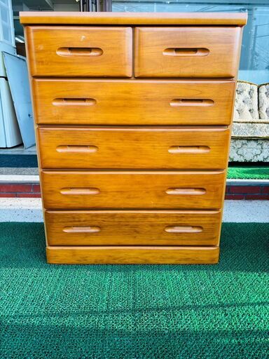 洋服タンス　チェスト　木製　ナチュラル　昭和レトロ　古道具　古家具　家具 チェスト 天然木 箪笥 洋服 アンティーク 幅80 奥行40 高さ75