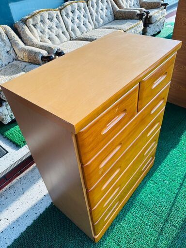 洋服タンス　チェスト　木製　ナチュラル　昭和レトロ　古道具　古家具　家具 チェスト 天然木 箪笥 洋服 アンティーク 幅80 奥行40 高さ75