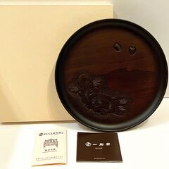未使用 一彫堂 軽井沢彫 お盆 丸盆 卓上小物 桜 彫刻 茶盆 ...