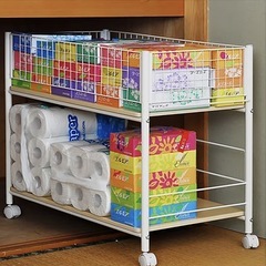 山善(YAMAZEN) 押入れ(クローゼット)収納 ラック 幅44×奥行77×高さ65cm ストッパー付きキャスターの画像