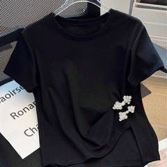 SHEIN チャイナ　中華風　半袖　 Tシャツ　 ブラック　 ク...
