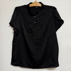 SHEIN チャイナ　中華風　半袖　 ブラウス　 ブラック　3XL 大きいサイズ　XLの画像