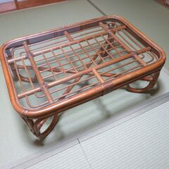 籐 ラタン テーブル アンティーク 天板ガラス 