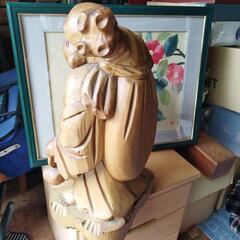 高さ48㌢一刀彫の布袋様優しいお顔の画像