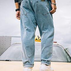 【新品】デニムパンツ メンズ バギー パンツ デニム ワイド フィット カジュアル 水色の画像