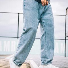 【新品】デニムパンツ メンズ バギー パンツ デニム ワイド フィット カジュアル 水色の画像