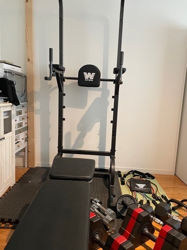 ★筋トレセット★トレーニングベンチ/懸垂マシン/ダンベル/プッシュアップバー/トレーニングチューブ/腹筋ローラー