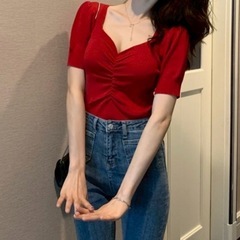 クロップド丈半袖ニット 新品の画像
