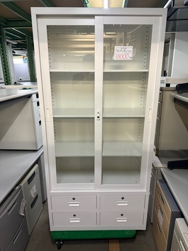 ガラスキャビネット　書庫　引き出し付き　幅90 奥40 高さ184cm