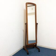 スタンドミラー キャスター付姿見 カントリー調デザイン鏡　角度調...