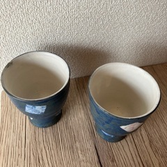 青色陶器 湯飲み 2個セットの画像