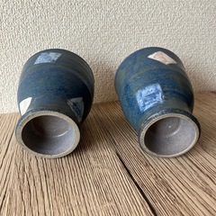 青色陶器 湯飲み 2個セットの画像