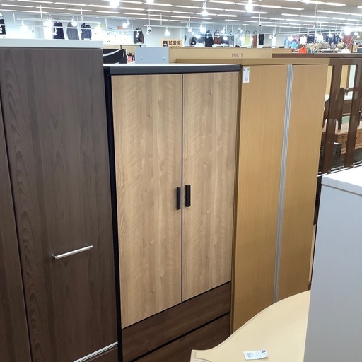 三幸ジャパン　ワードローブ　2枚扉　ナチュラル×ダークブラウン