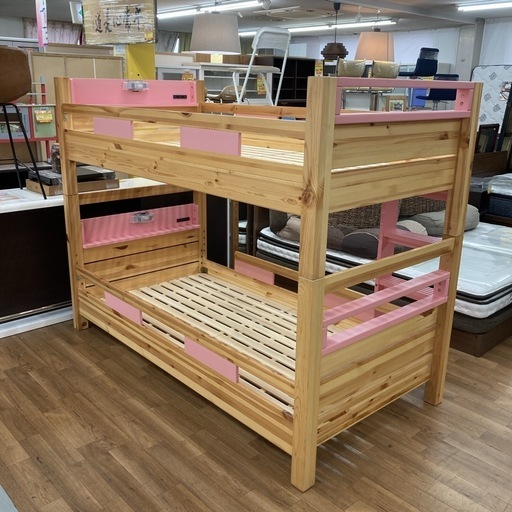 ジモティー限定価格！S149 ⭐ エトウ 2段ベッド 二段ベッド カラフルベッド 人気のピンク 幅105cm USED