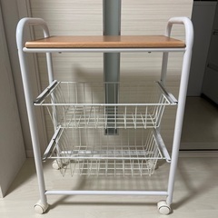 キッチン収納カート　可動式ラック　白×木製　キャスター付き