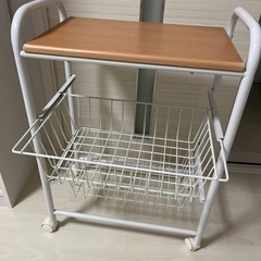 キッチン収納カート　可動式ラック　白×木製　キャスター付きの画像