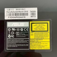 【ASUS】エイスース DVDドライブ SDRW-08D2S-U 2015年製 中古 ブラック ポータブル機 パソコン周辺機器 USB接続 軽量薄型 Y1645の画像