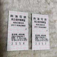 南海株主優待乗車証2枚