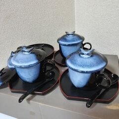 未使用！日本の伝統工芸　祥鳳窯　蝶デザイン 茶碗蒸しセット 3客セット