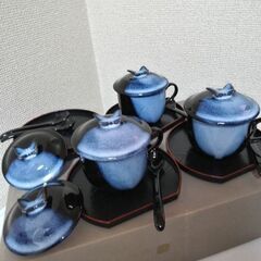 未使用！日本の伝統工芸　祥鳳窯　蝶デザイン 茶碗蒸しセット 3客セットの画像